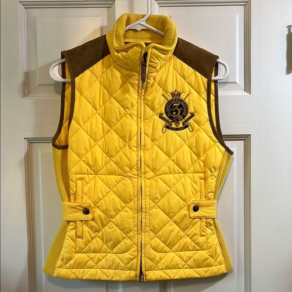 Ralph Lauren Sport Yellow Quilted Genuine Suede Vest with Crest Logo - Size M - Picture 1 of 16